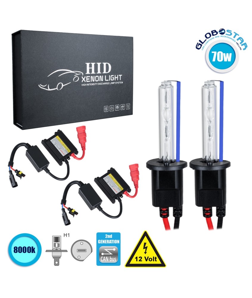 GloboStar® 84111 H1 CB Line KIT Βασικού Φωτισμού Αυτοκινήτου & Μοτοσυκλέτας 2nd Generation Can-Bus Series XENON 70W 6400lm DC 9-16V Αδιάβροχο IP65 Ψυχρό Λευκό 8000K